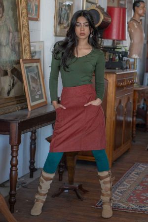 Aalia Corduroy Skirt Burnt Henna